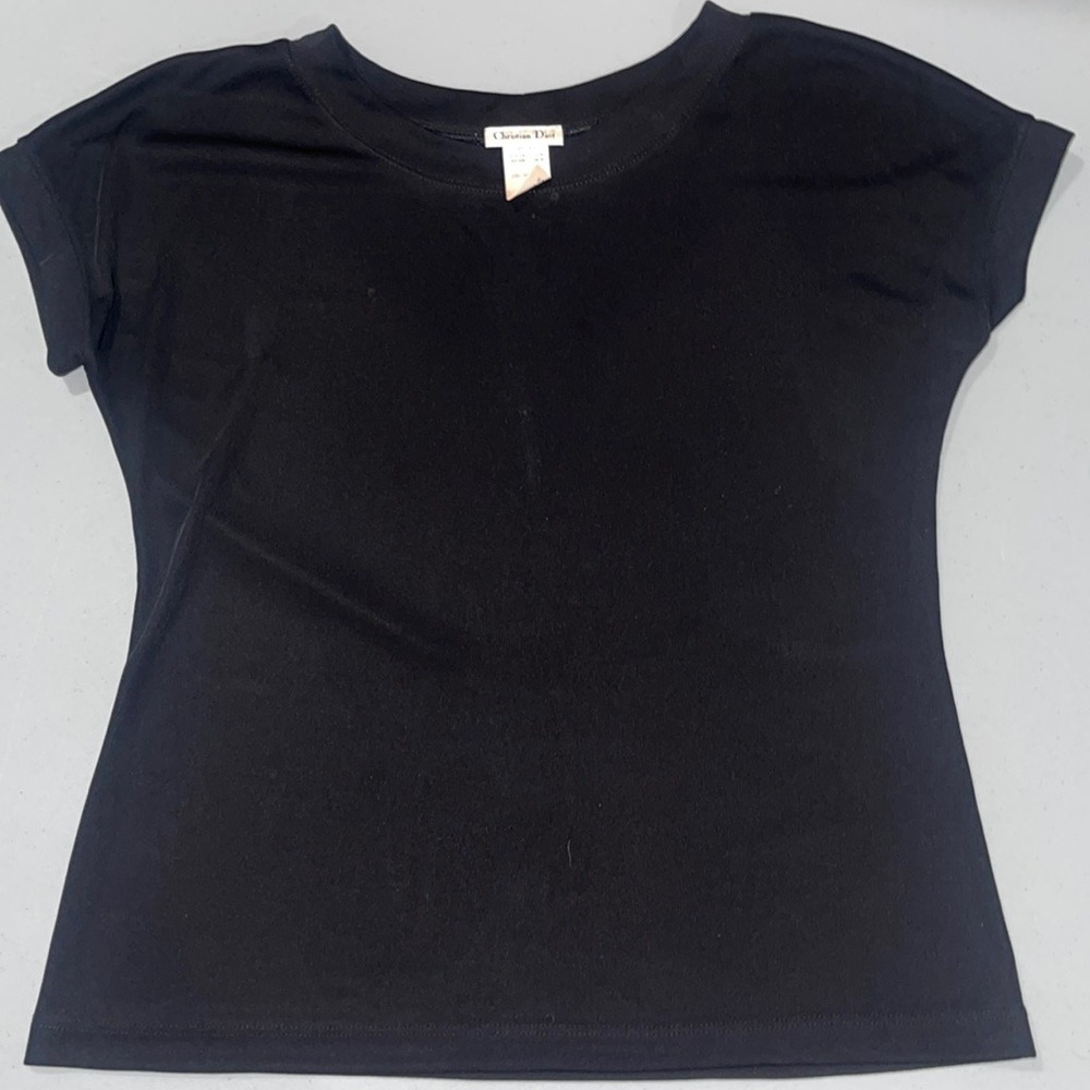 Christian Dior Vintage Short Sleeve Top Black Polyester‎ Made in USA Large